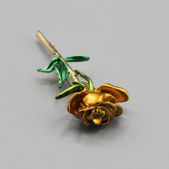 Jewelry pin brooch rose flower love romantic gold tone yellow green elegant new - Picture 6 of 11